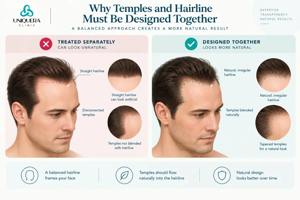 How should temple recession be restored?