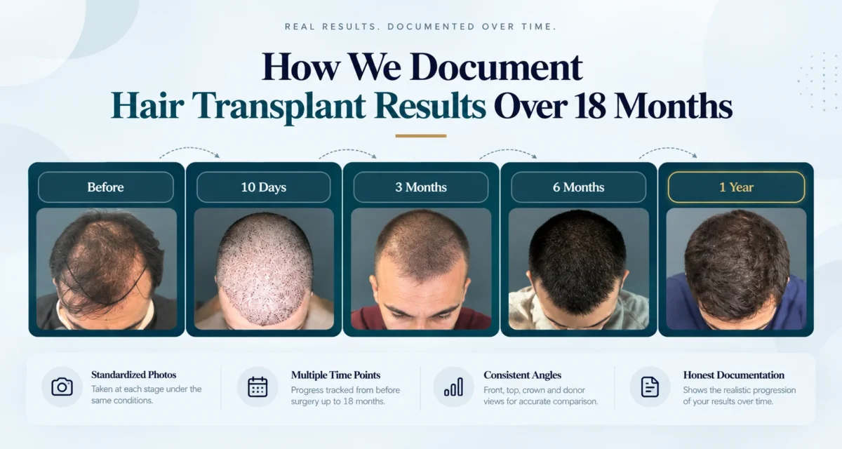 How Do We Document Hair Transplant Results Over 18 Months?