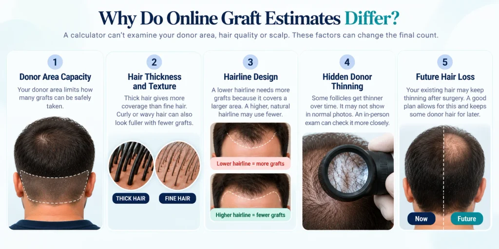 Hair Transplant Graft Calculator vs Consultation: How Accurate Is Your Online Estimate? 2 Why Do Online Graft Estimates Differ From an In-Person Consultation?